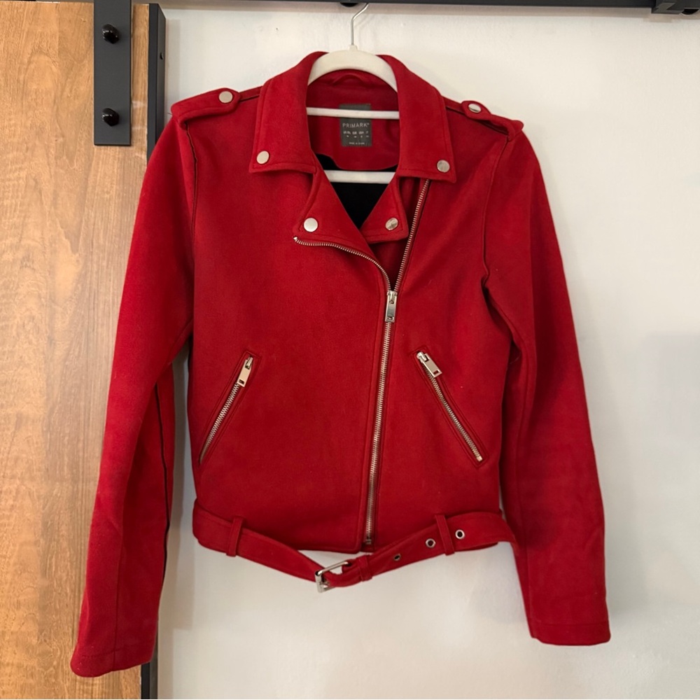 Red Vegan Suede Biker/Moto Jacket | Size 6